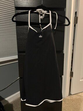 ALO YOGA Softsculpt Halter Dress - Black/White - Size Small